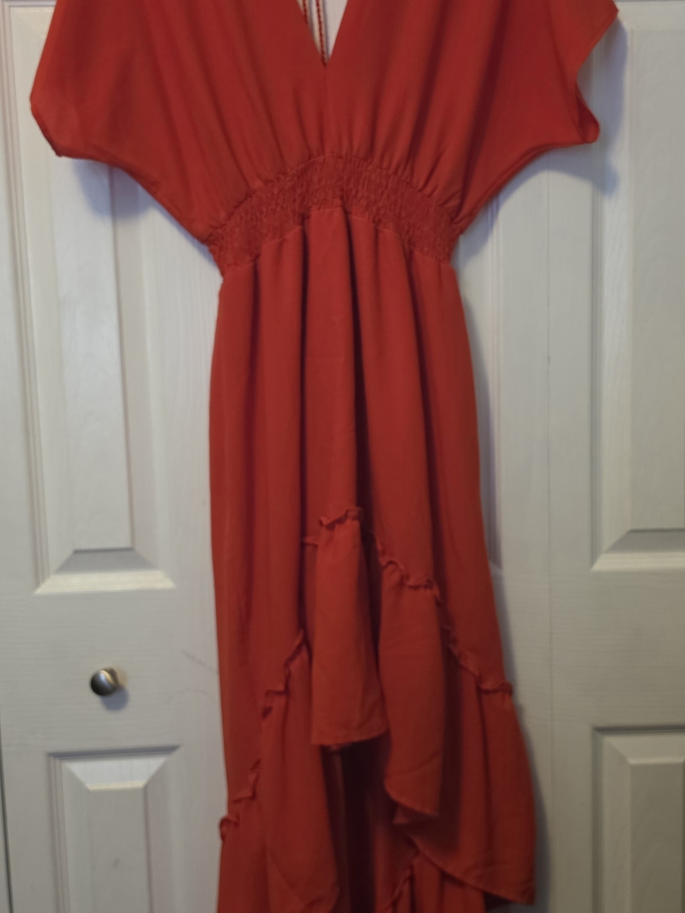 Flying Tomato Red Ruffled High-Low Dress - Picture 1 of 6